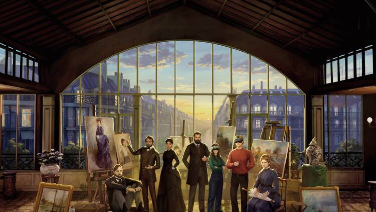 A virtual rendering of artists in the 1800s. 