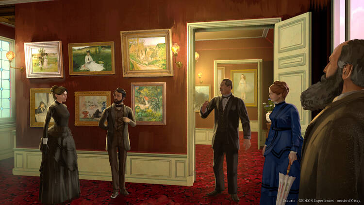 A virtual rendering of artists in the 1800s. 