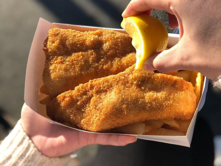 Fish and chips with lemon