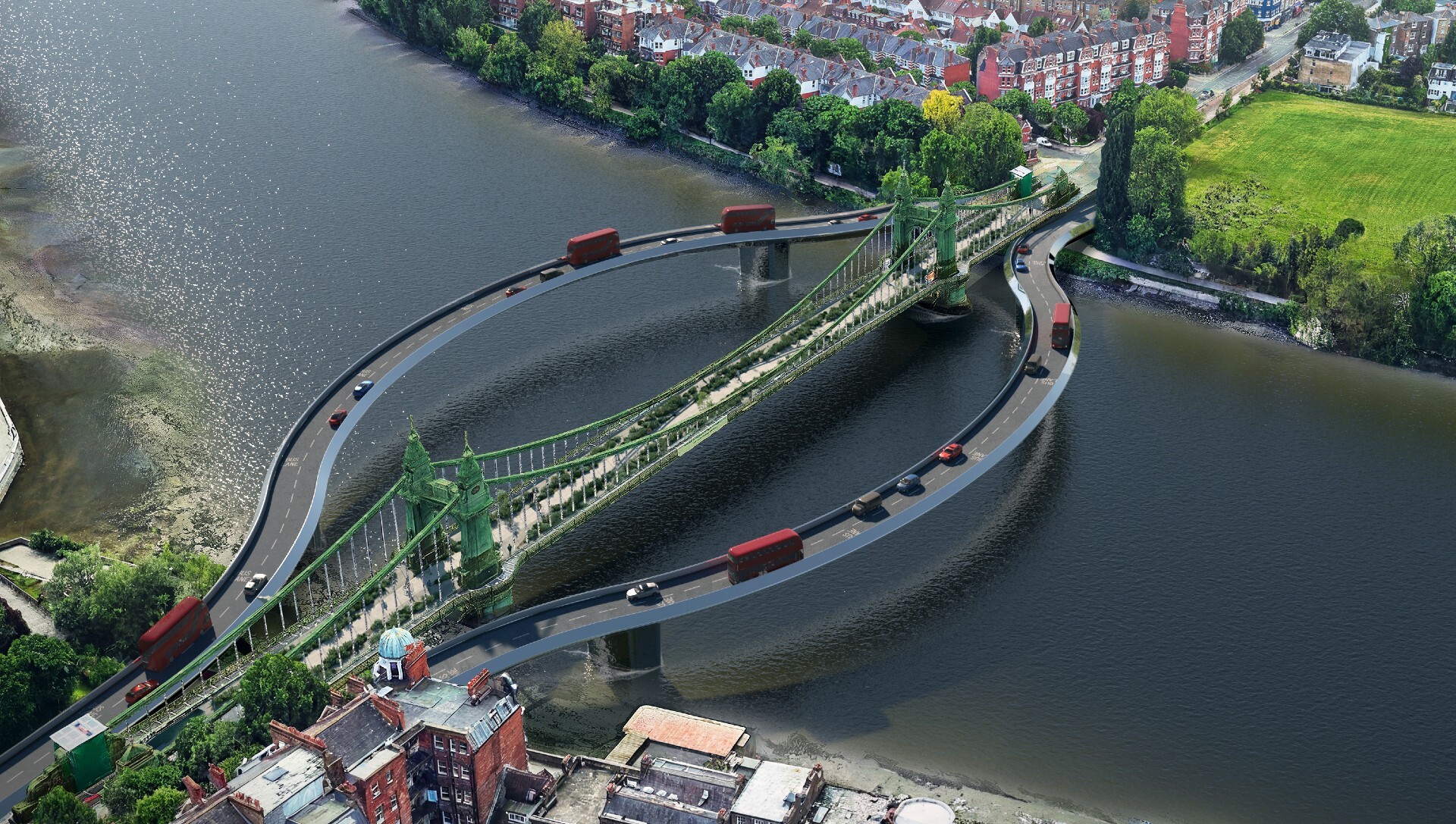 Designers have proposed a dazzling ‘ribbon’ solution to fix Hammersmith Bridge and reopen it to cars