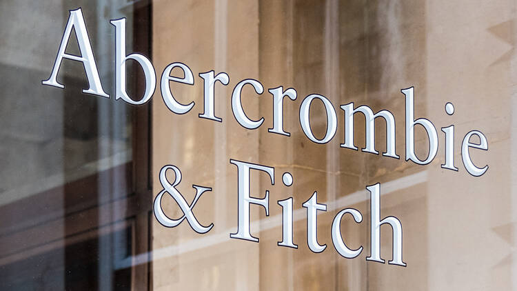 Abercrombie and Fitch sign in a shop window in London