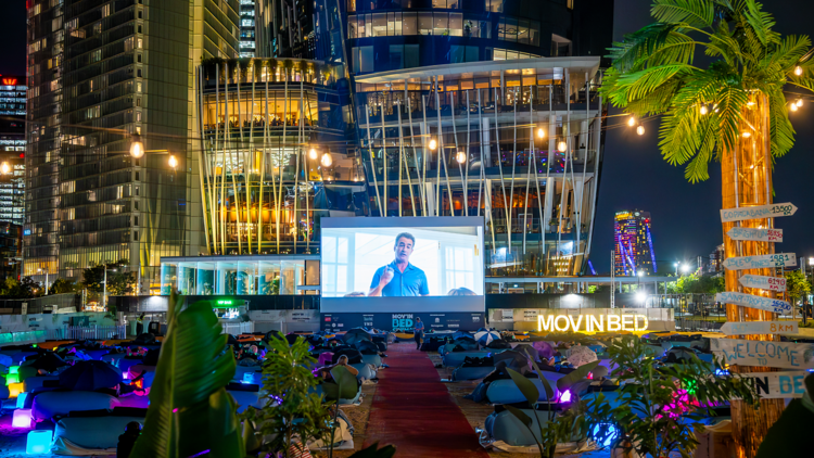 an outdoor beach themed cinema