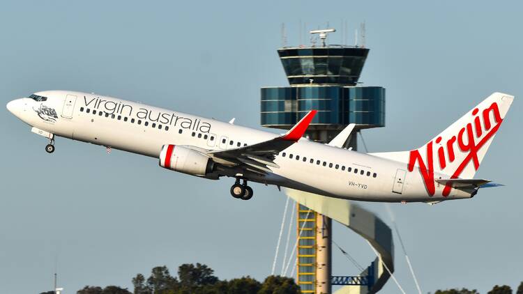 Large passenger jet taking off from airport