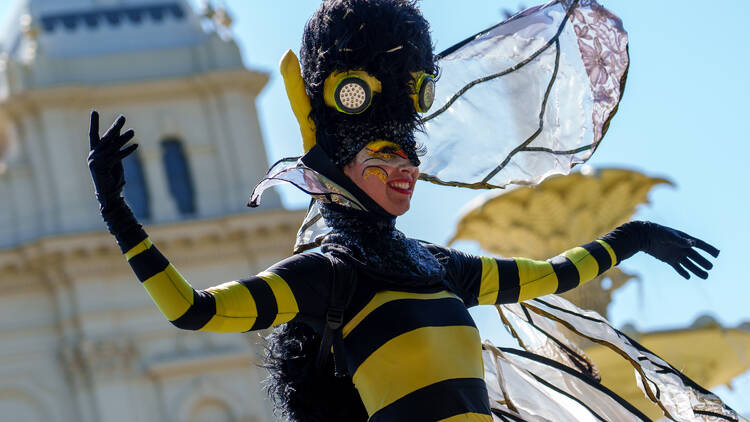 A person dressed up as a bee 