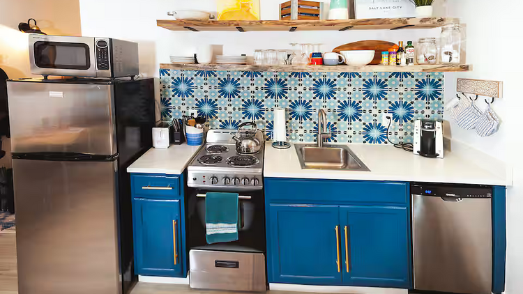 A downtown studio with a quirky kitchen