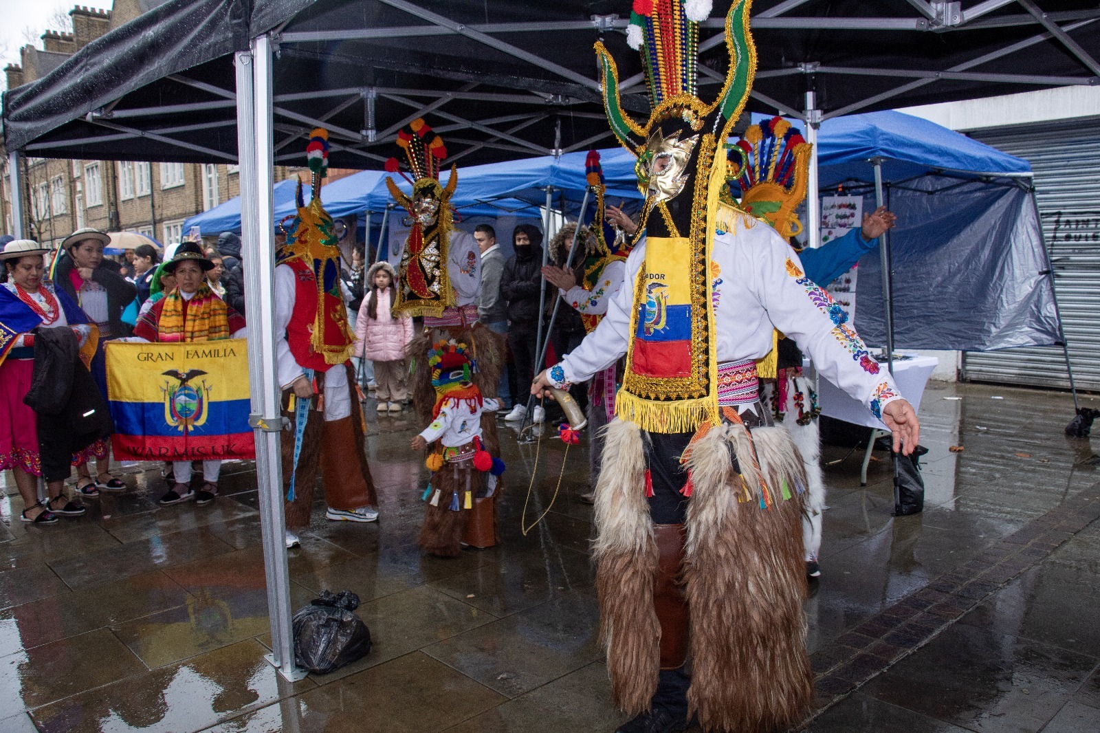 Performers in traditional dress at the Elephant Passage Market in Walworth