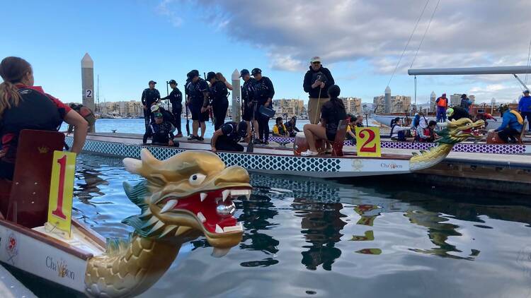 Boats at the L.A. County Dragon Boat Festival.