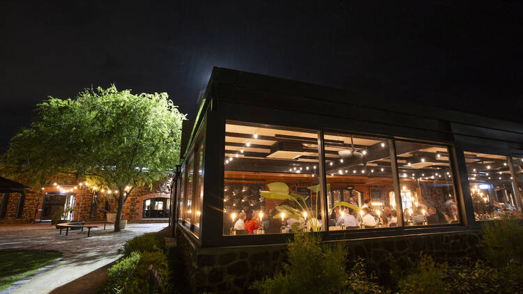 Outdoor of winery dining room at night