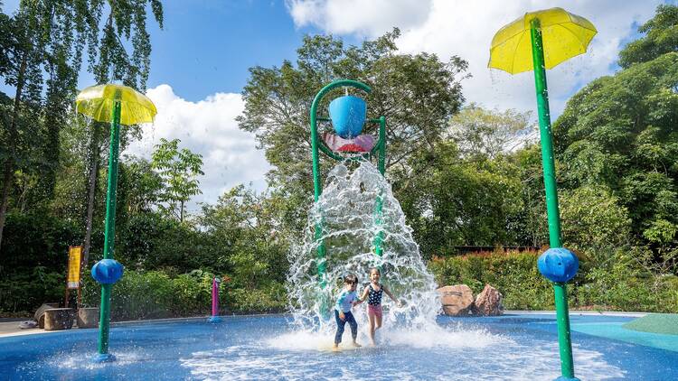 Splash around at the revamped water play area at Jacob Ballas Children’s Garden