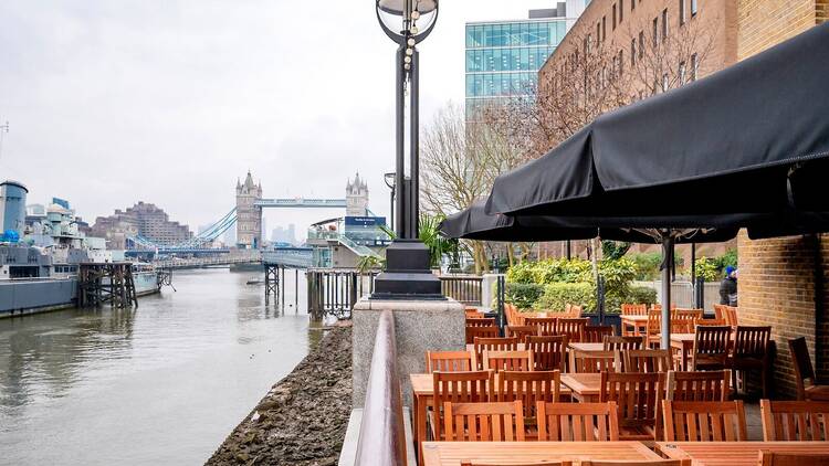 The view of Tower Bridge from the Horniman at Hay's pub 