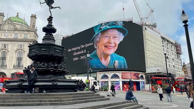 Billboard memorialising Queen Elizabeth II 