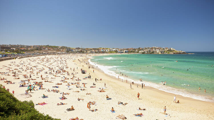 Crowds on sand at Bondi Beach