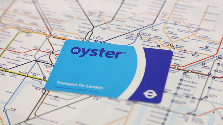 Oyster card on a London tube map