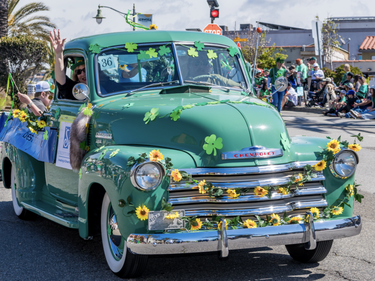 A green truck in the Hermosa Beach St. Patrick’s Day Parade.