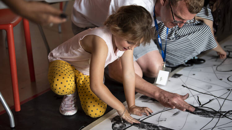 Kids drawing as part of the MCA Mega Draw