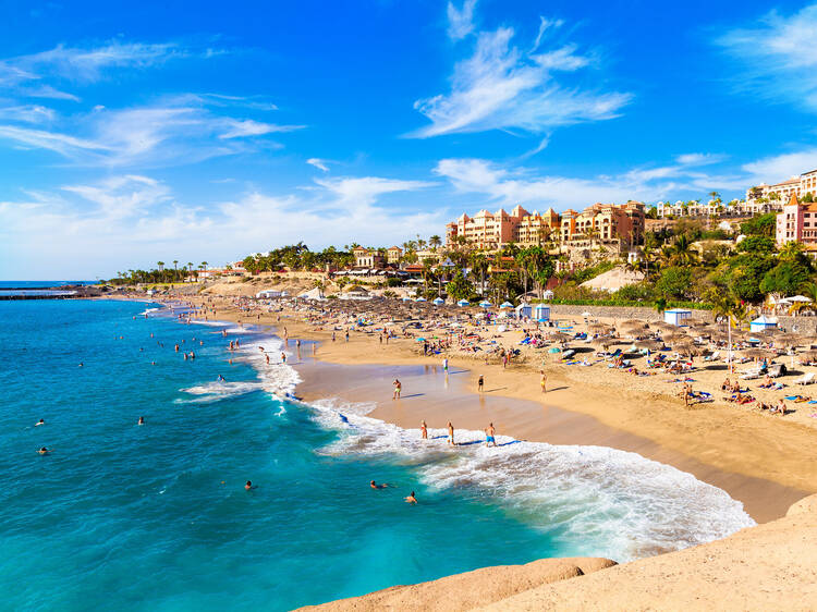 El Duque beach and coastline in Tenerife. Adeje coast Canary island, Spain