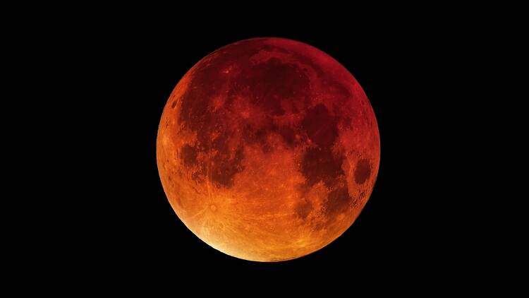 Lunar eclipse blood moon in the night sky