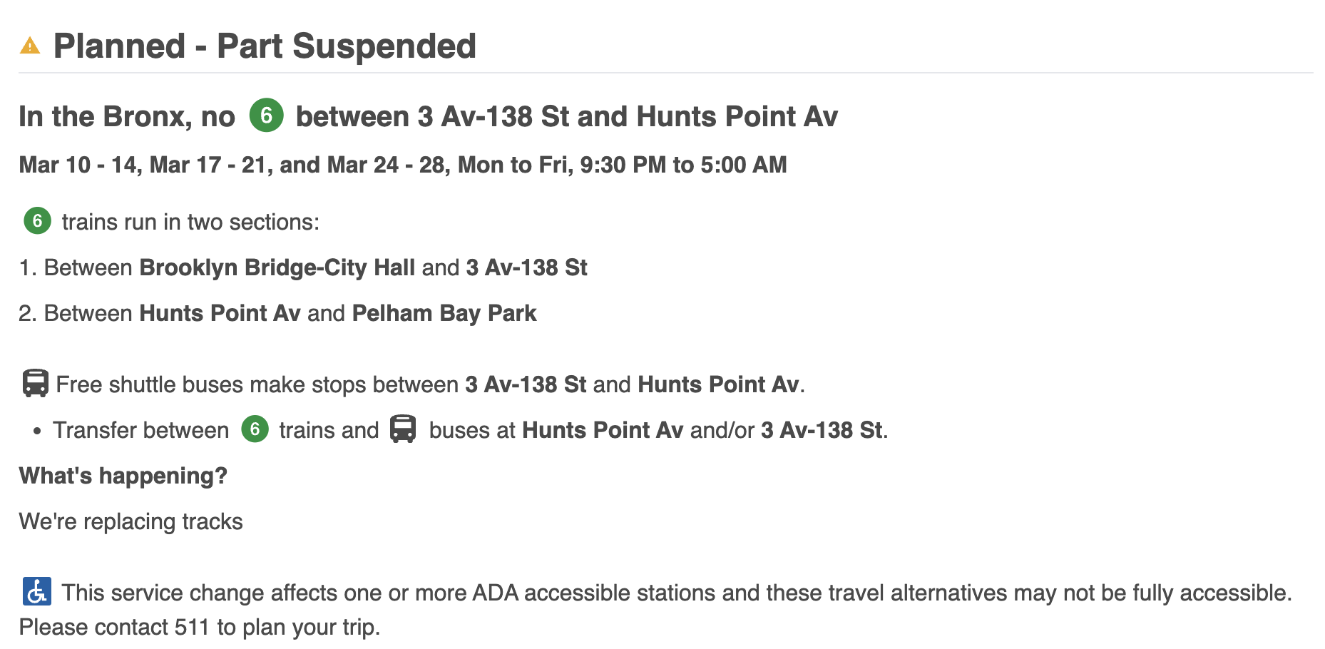 6 line service change