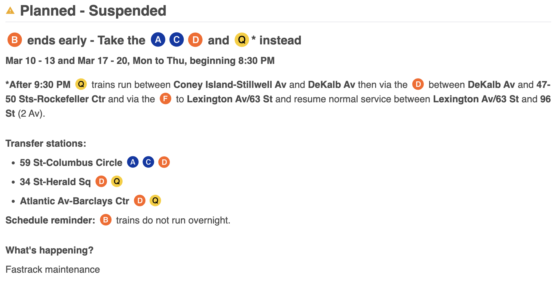 B line service change