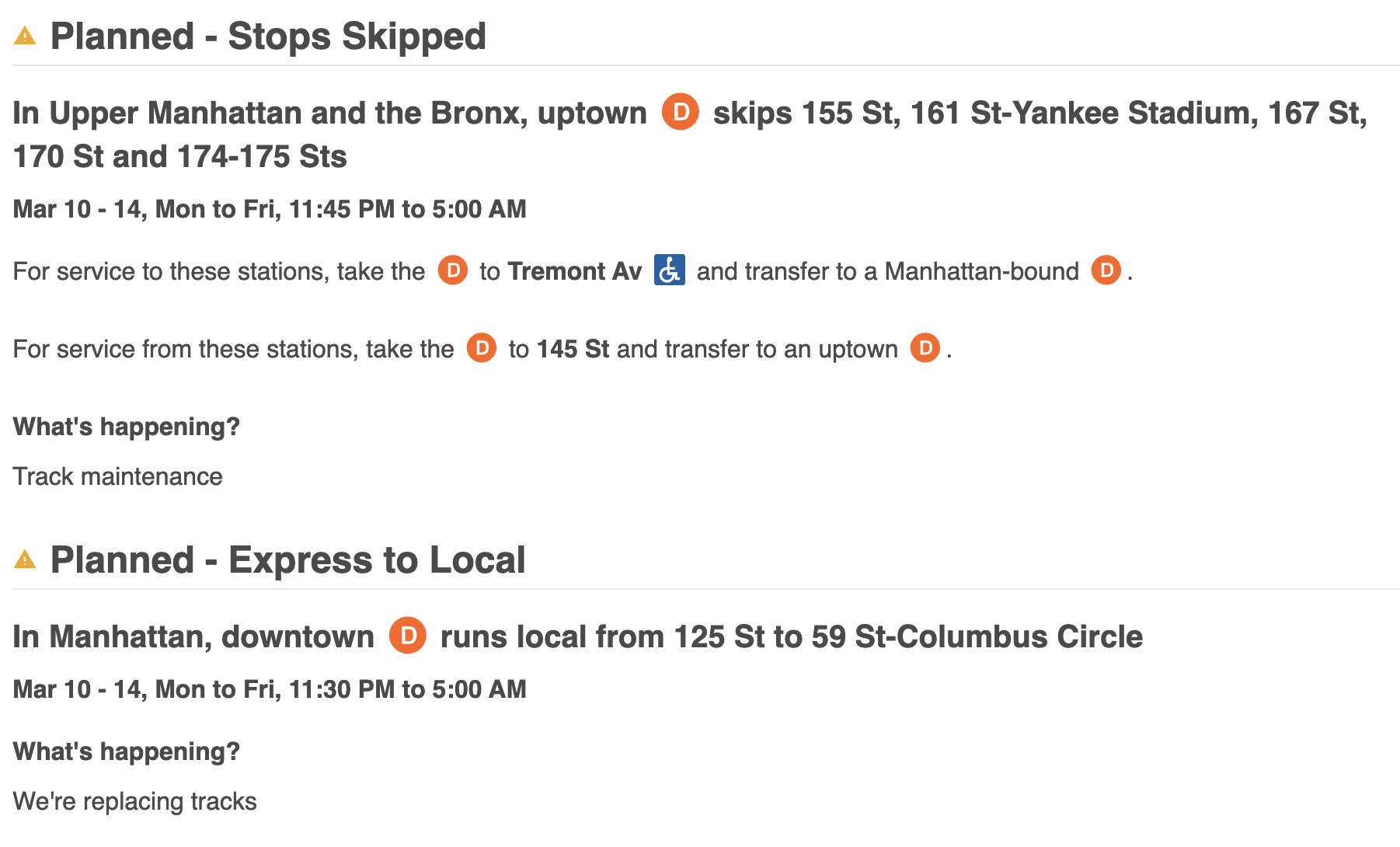D line service change