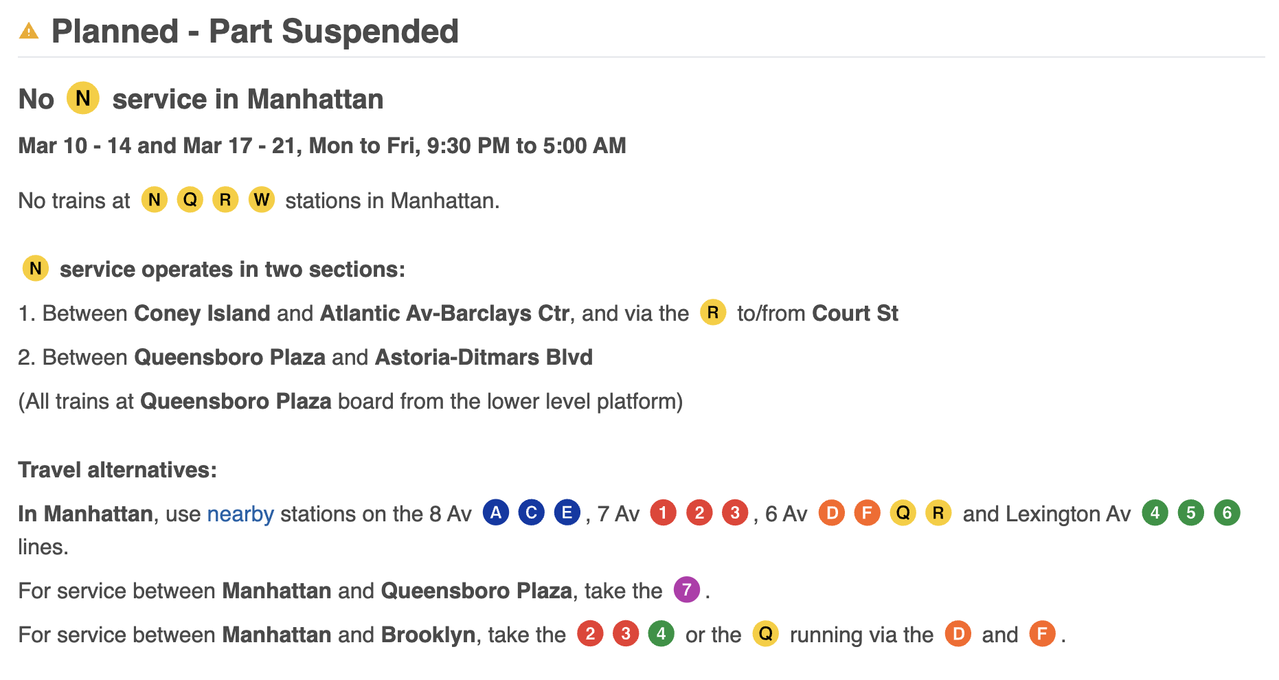 N line service change