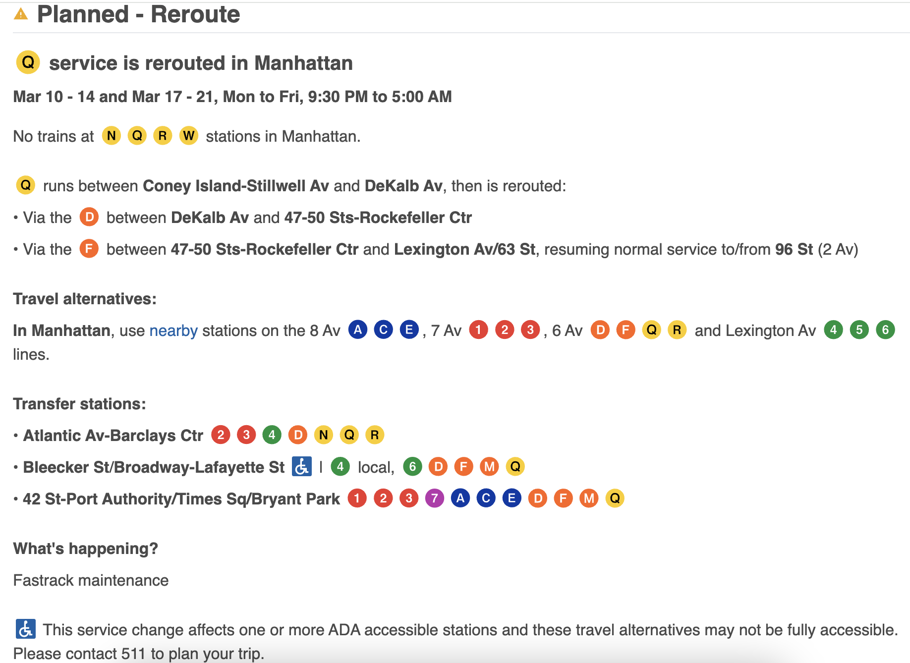 Q line service change