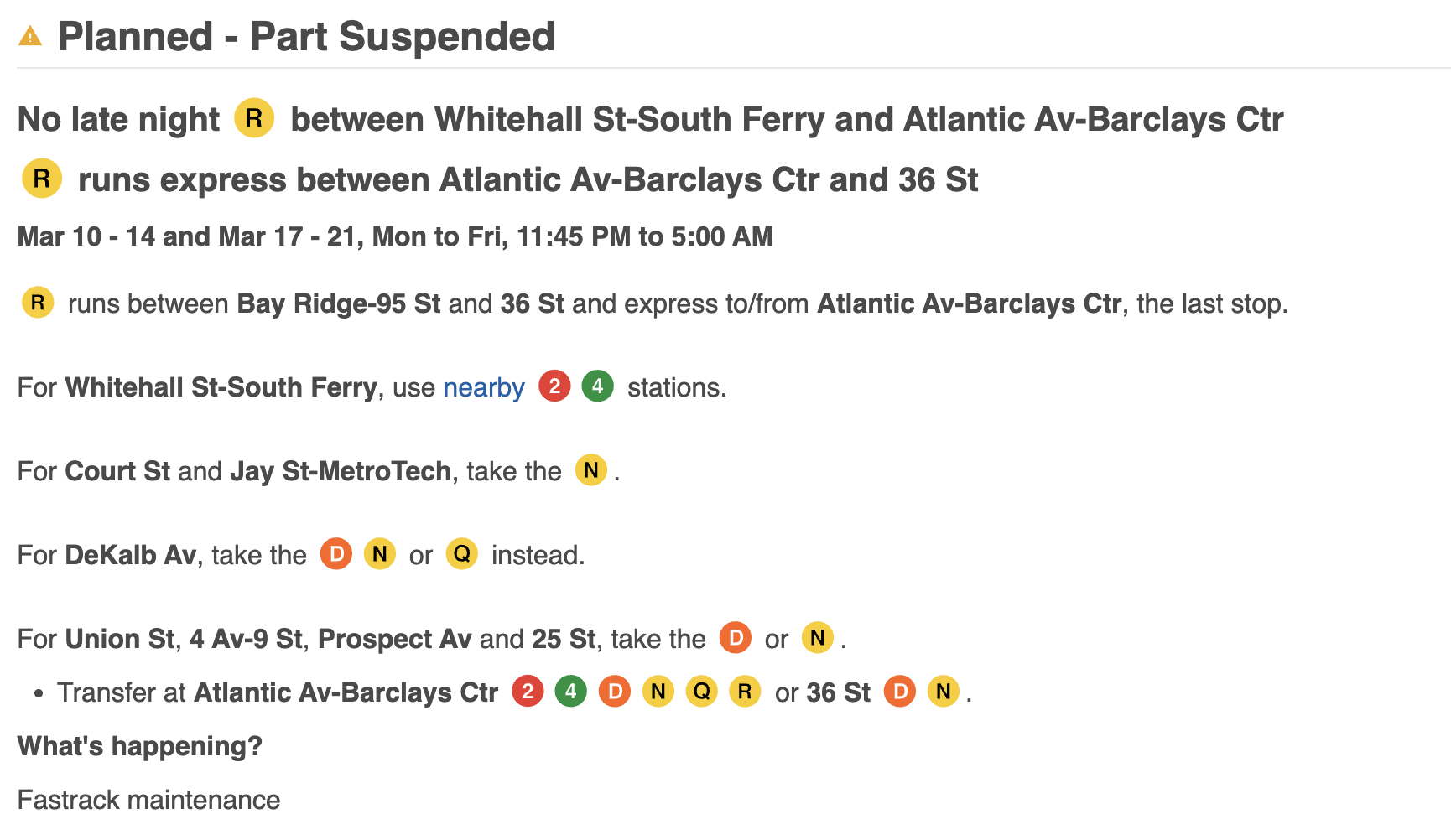 R line service change