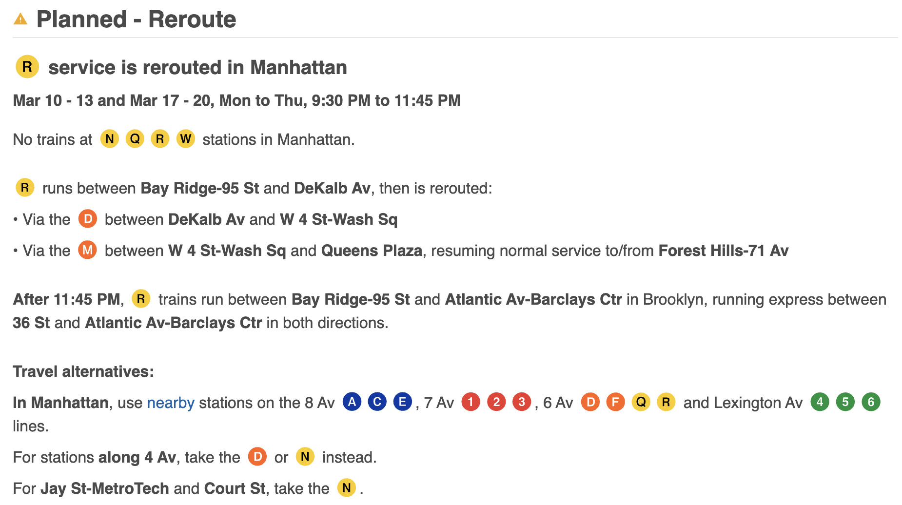 R line service change