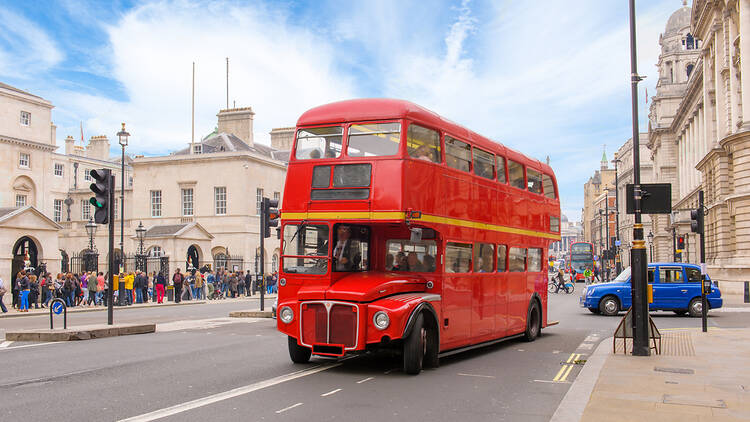 Vintage red double-decker bus in London