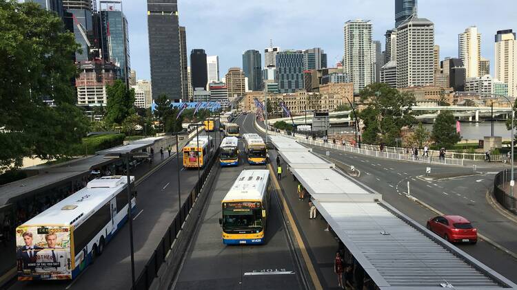 Cars and buses on road