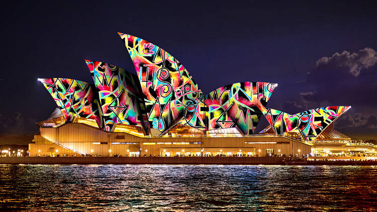 Vivid Sydney 2025 - Render of 'Lighting of the Sails: Kiss of Light (2025)'