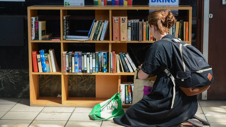 London book-swap library at a tube station