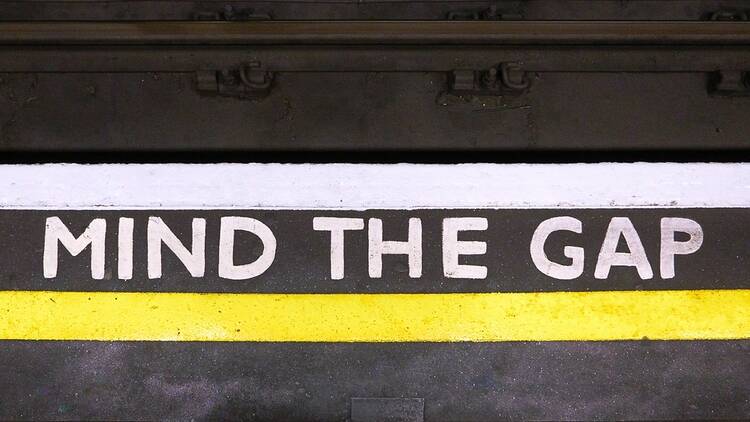 Mind the Gap markings at aa London tube station