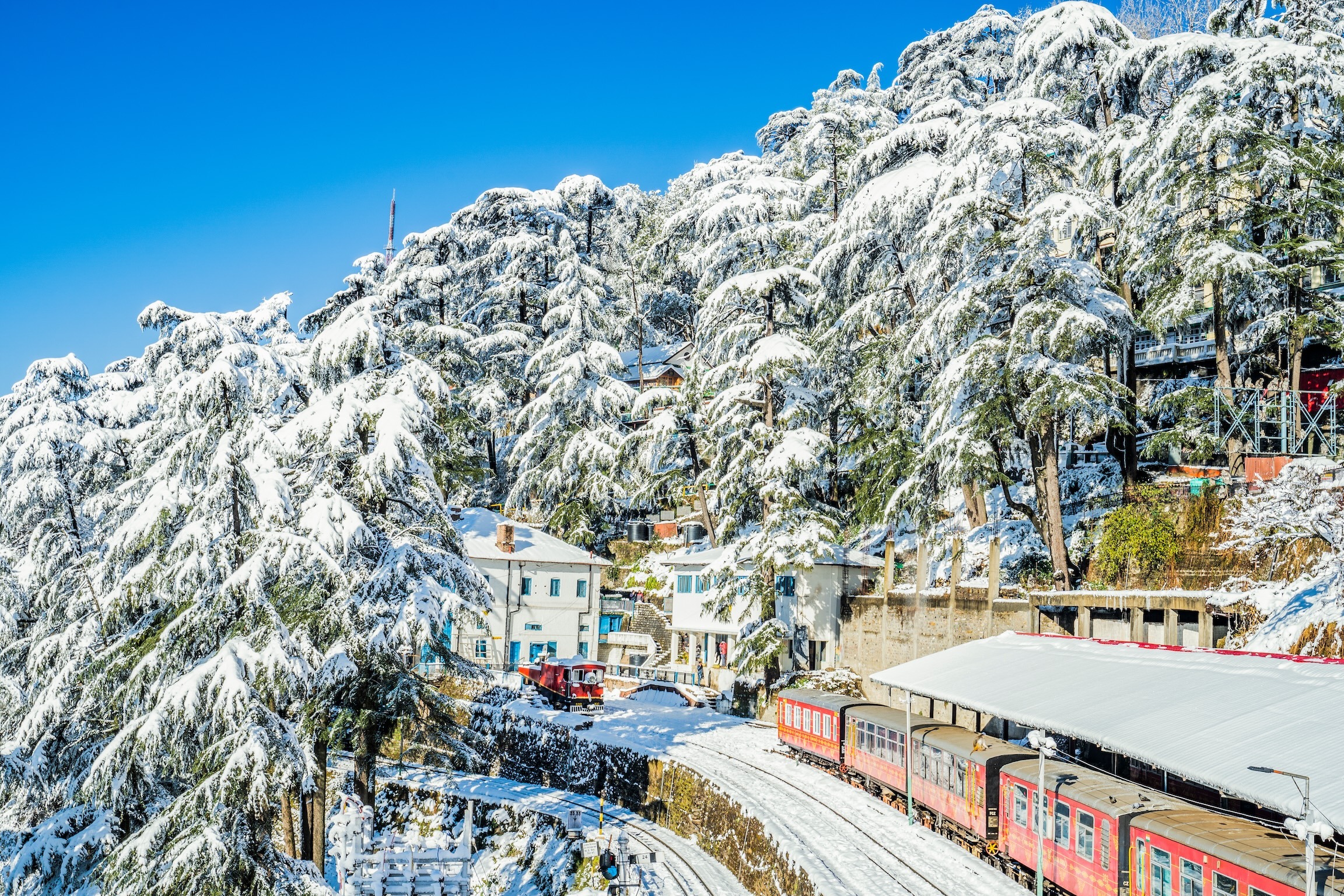 The scene from first snowfall in Shimla Railway Station India