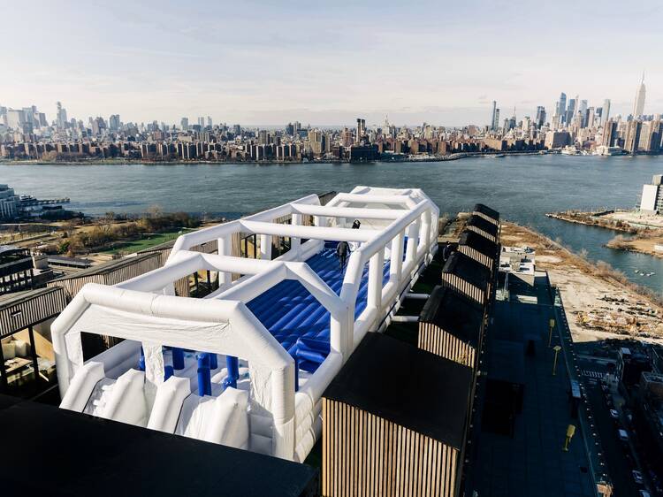 This giant rooftop bouncy castle is now open in Brooklyn