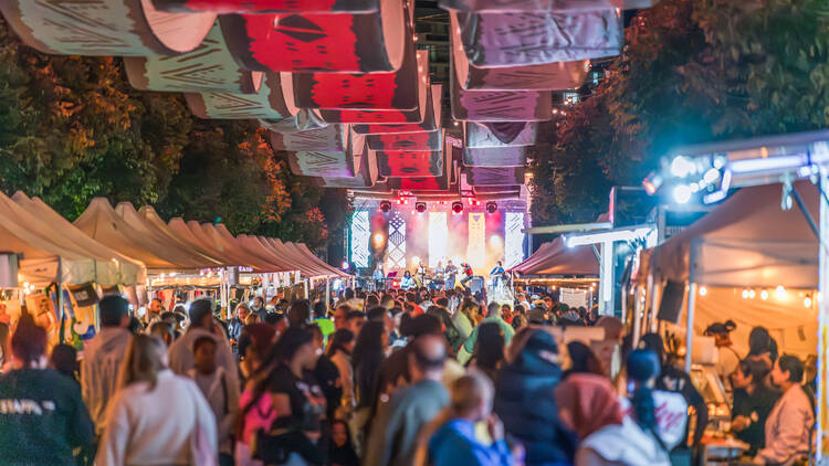 Food stalls and a mainstage at Motherland Festival 