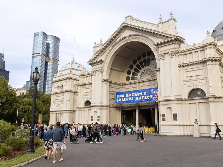 The exterior of the Royal Exhibition Building at the Makers and Shakers Market. 