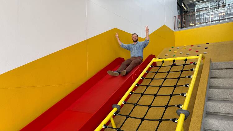 Join kids on the climbing frame staircase