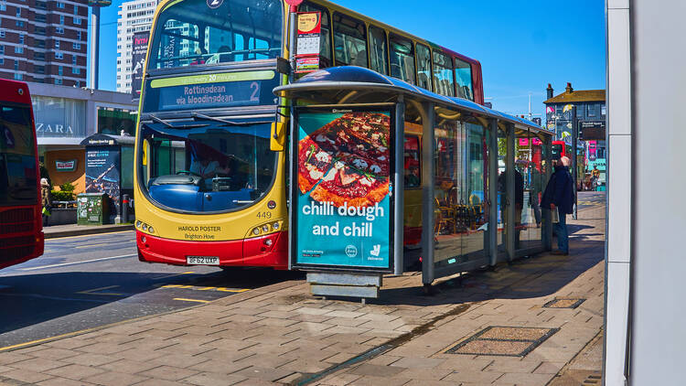 A bus at the main bus stop in Churchill square Brighton