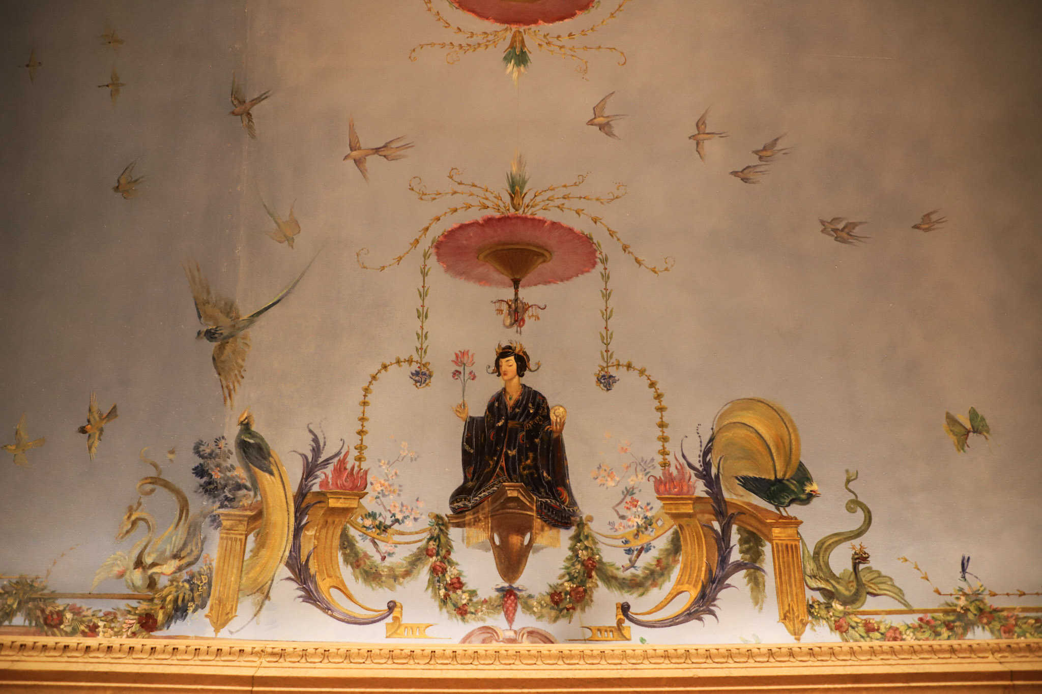 The Frick Collection hallway’s painted ceiling depicts a woman in traditional asian regalia