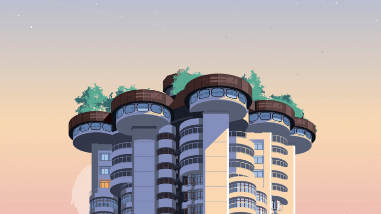 Ilustración del edificio Torres Blancas, por el ilustrador El Chico Llama.