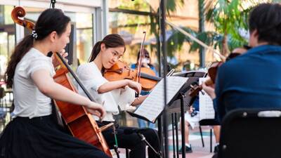 Lunchtime Concerts at Colburn School Students play instruments during Lunchtime Concerts at Colburn.