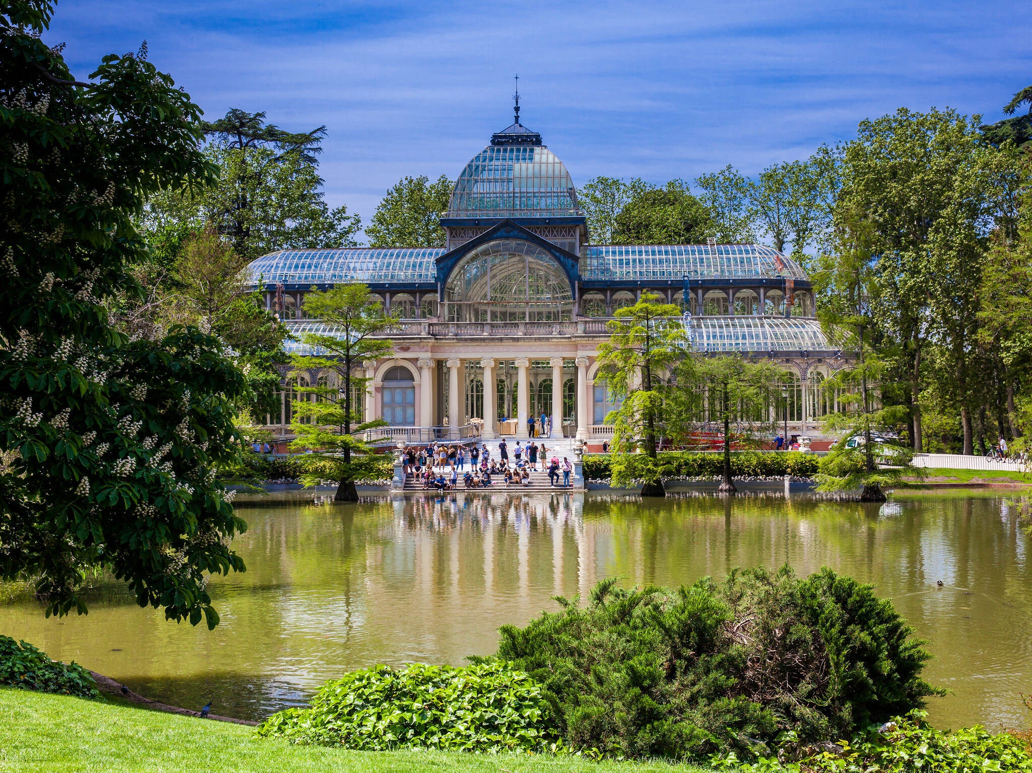 View of the beautiful Palacio de Cristal a conservatory located in El Retiro Park built in 1887 in Madrid