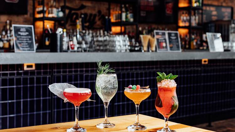 Four colourful cocktails at the Time Out Bar in Chicago