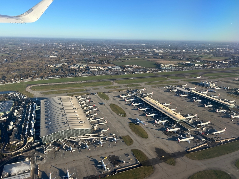 London Heathrow Airport from above, with terminal building