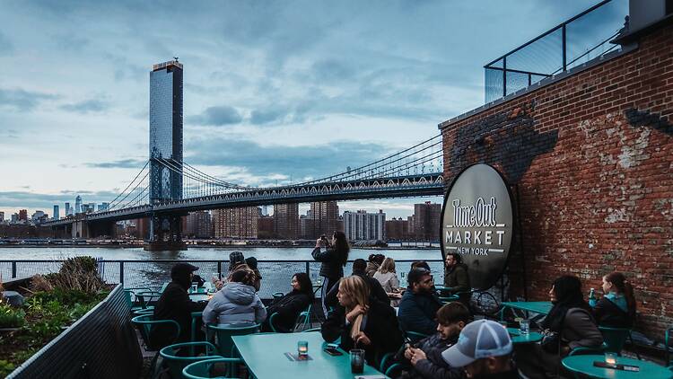 The Time Out Market New York terrace with views to Manhattan Bridge