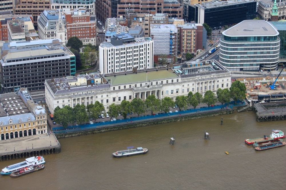 Custom House in London on the River Thames, from above