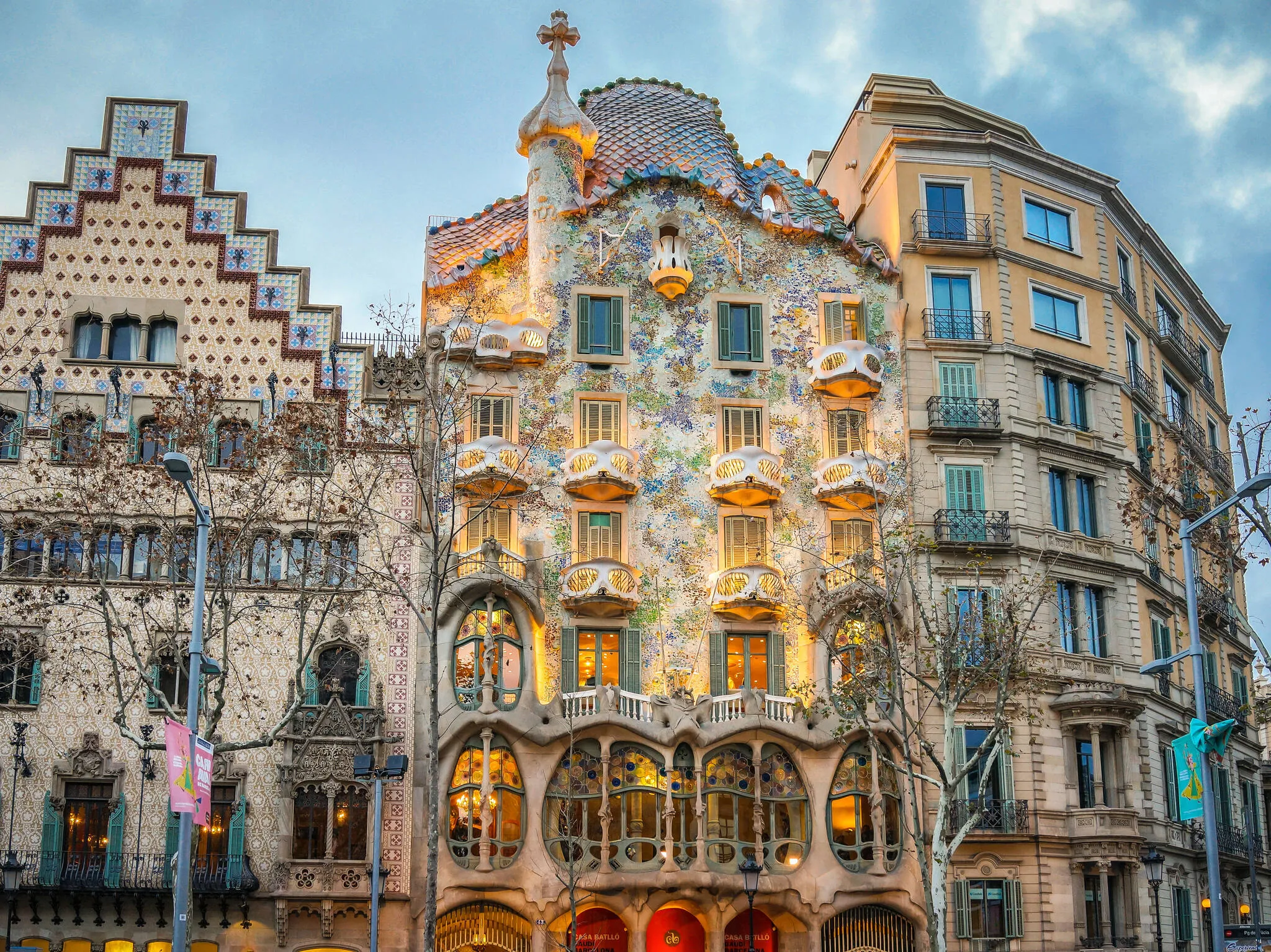 Exterior View of Casa Batllo during Sunset in Barcelona.