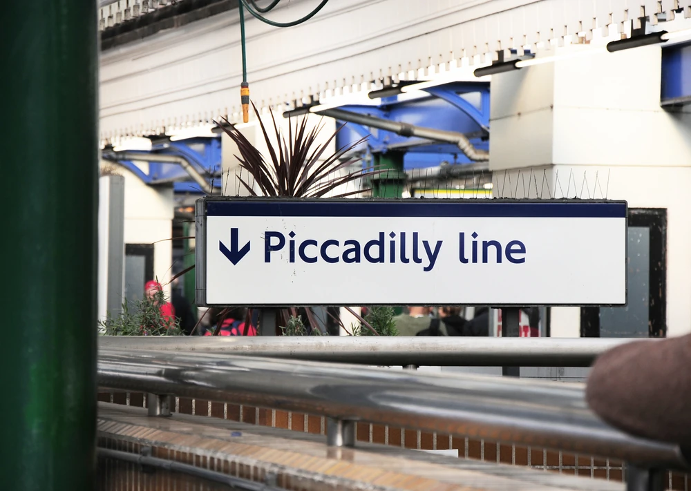 Piccadilly line sign in London on the tube