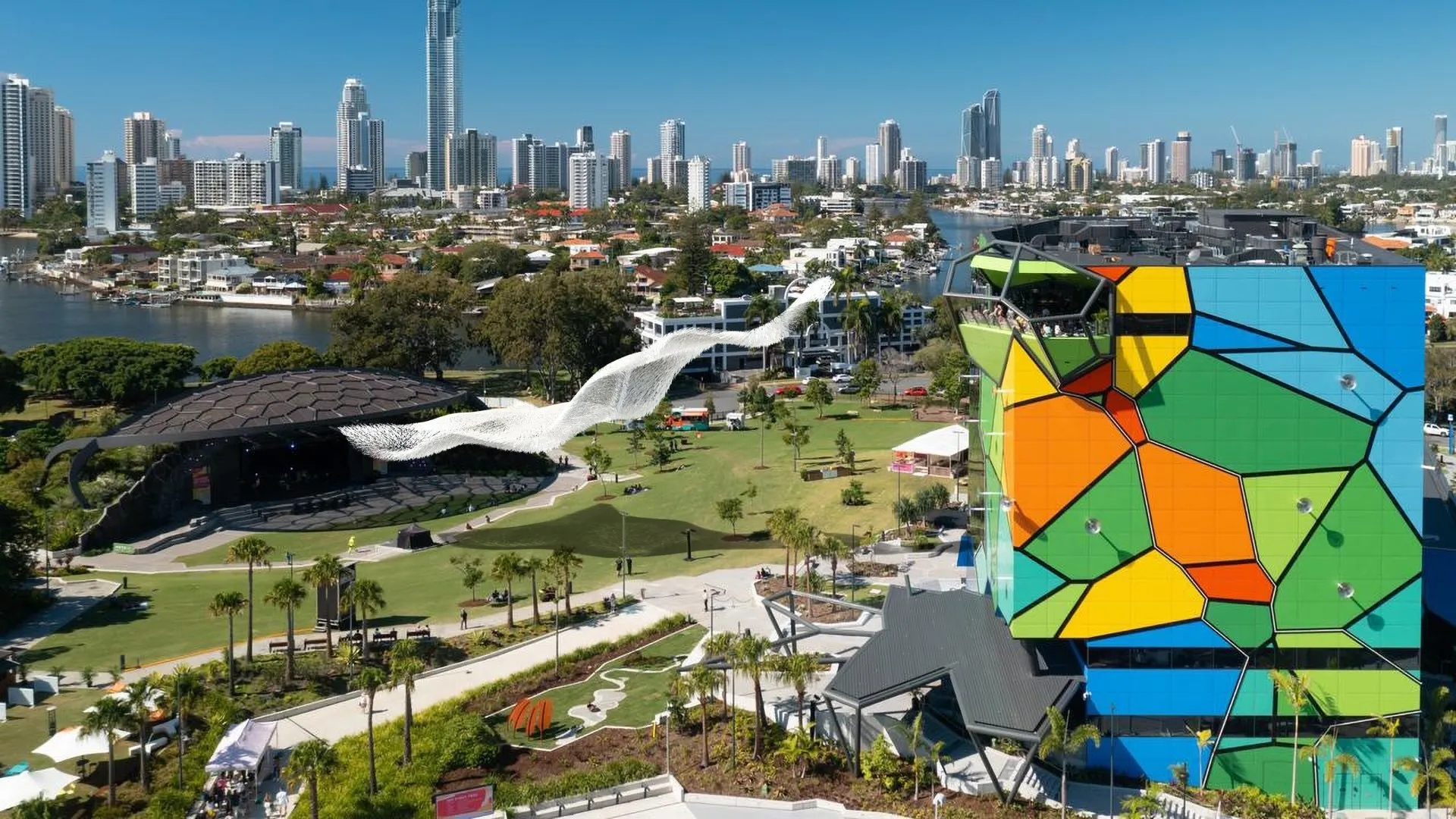 Wide view of HOTA museum and city